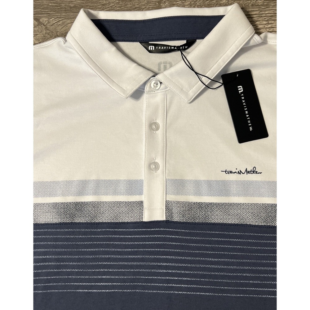 Travis Matthew Performance Golf Polo Blue/White, Margarita Mayhem, Size 2XL NWT